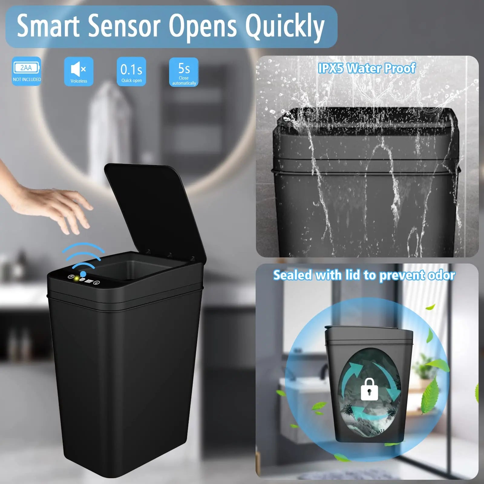 Touchless Slim Bathroom Trash Can